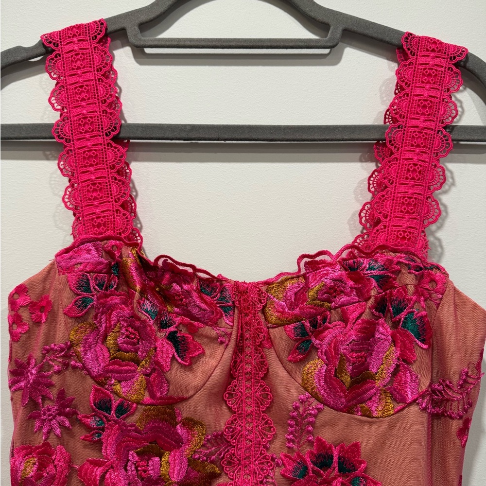 Bronx and Banco Hot Pink Floral Lace Overlay Dress - Picture 4 of 13